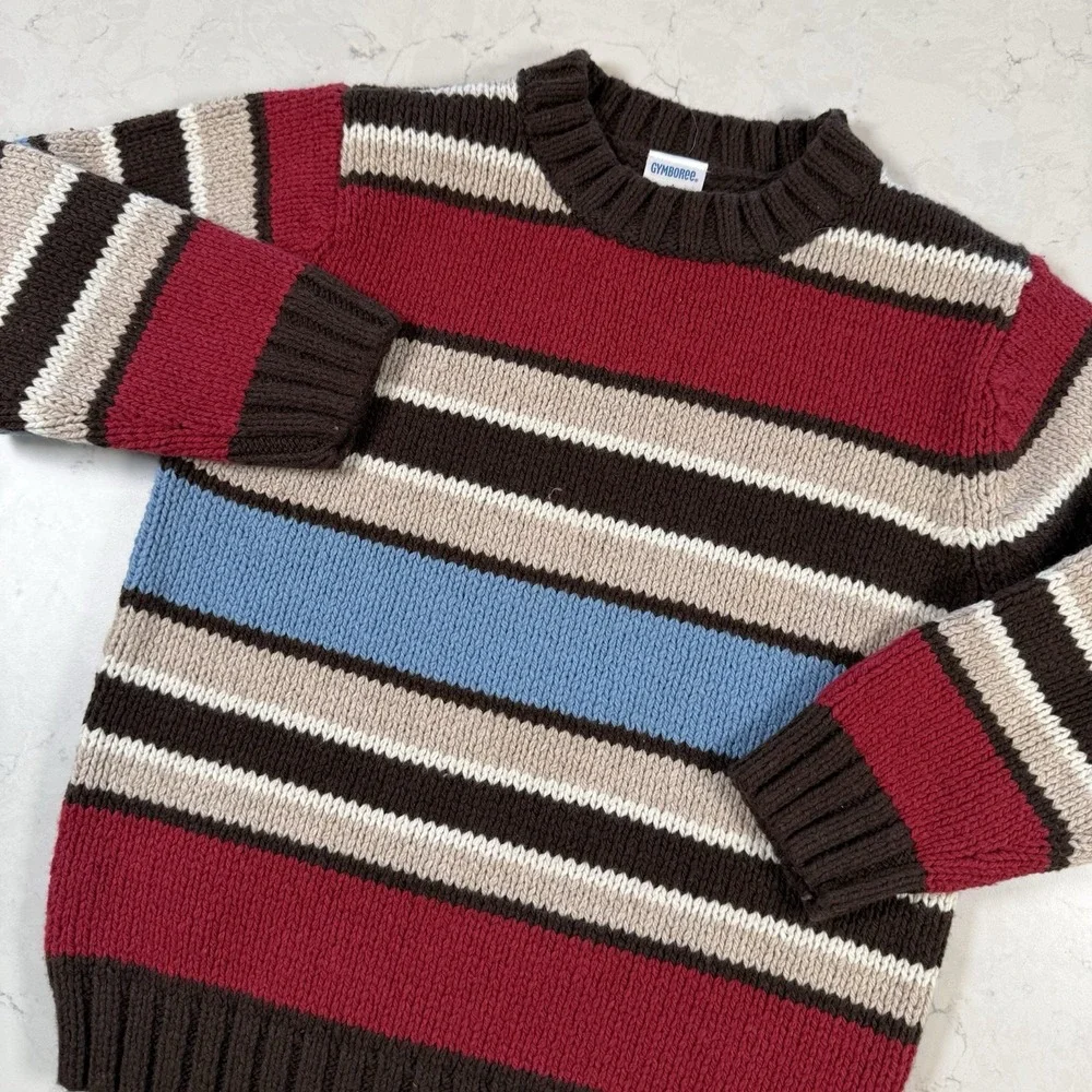NWT Gymboree Red Blue Tan Stripe Chunky‎ Cotton Blend Sweater Boy's Size 4T